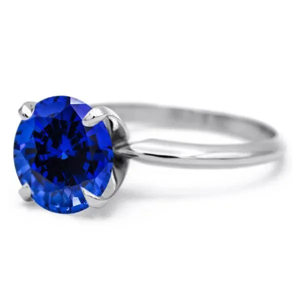 Round Blue Sapphire Platinum 4 Prongs Solitaire Ring