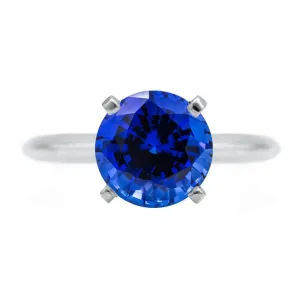 Round Blue Sapphire Platinum 4 Prongs Solitaire Ring