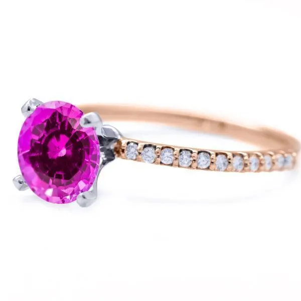 Round Pink Sapphire 4 Prongs Diamond Accent Ice Solitaire Ring
