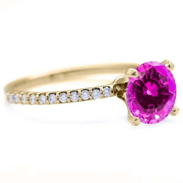 Round Pink Sapphire 4 Prongs Diamond Accent Ice Solitaire Ring