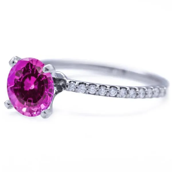 Round Pink Sapphire 4 Prongs Diamond Accent Ice Solitaire Ring
