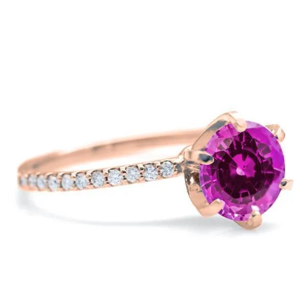 Round Pink Sapphire 4 Prongs Diamond Accent Ice Solitaire Ring