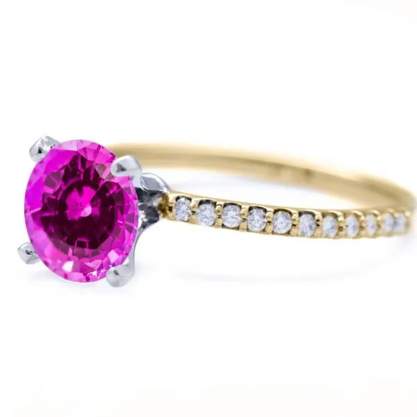 Round Pink Sapphire 4 Prongs Diamond Accent Ice Solitaire Ring