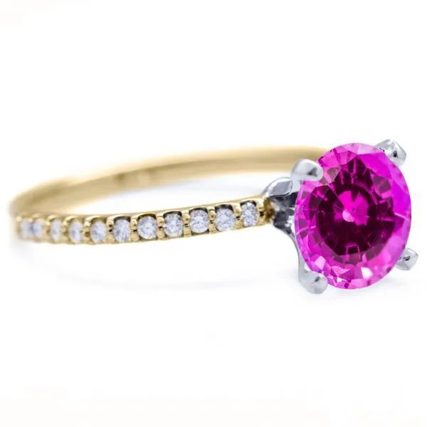 Round Pink Sapphire 4 Prongs Diamond Accent Ice Solitaire Ring