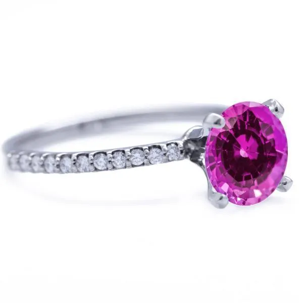 Round Pink Sapphire 4 Prongs Diamond Accent Ice Solitaire Ring