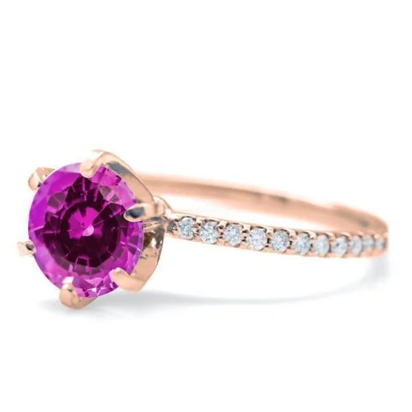 Round Pink Sapphire 4 Prongs Diamond Accent Ice Solitaire Ring