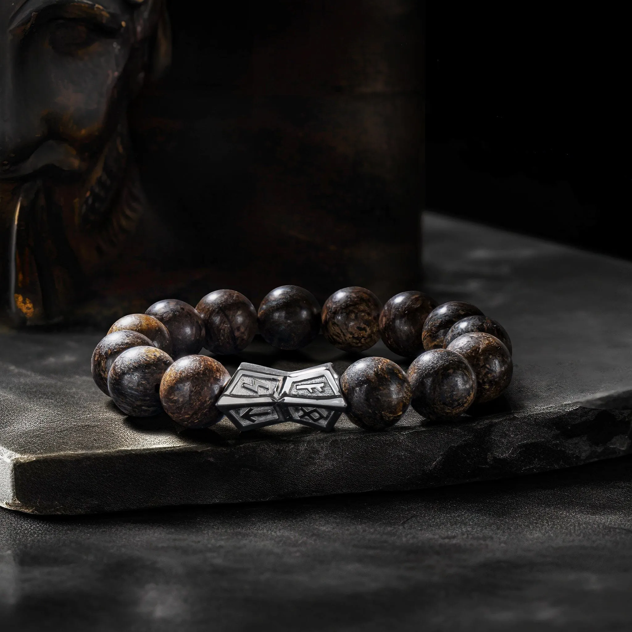 Runes-Engraved Crossguard Bronzite Bracelet