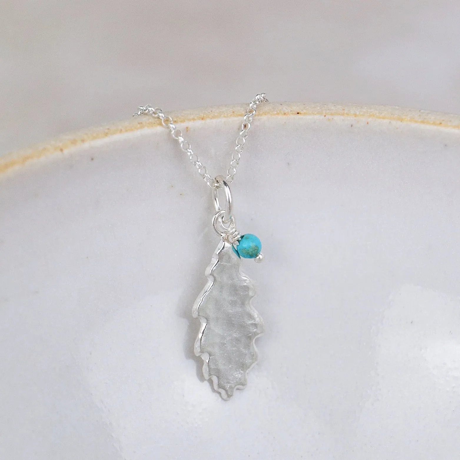 Sale - Sterling Silver Leaf with Turquoise Pendant