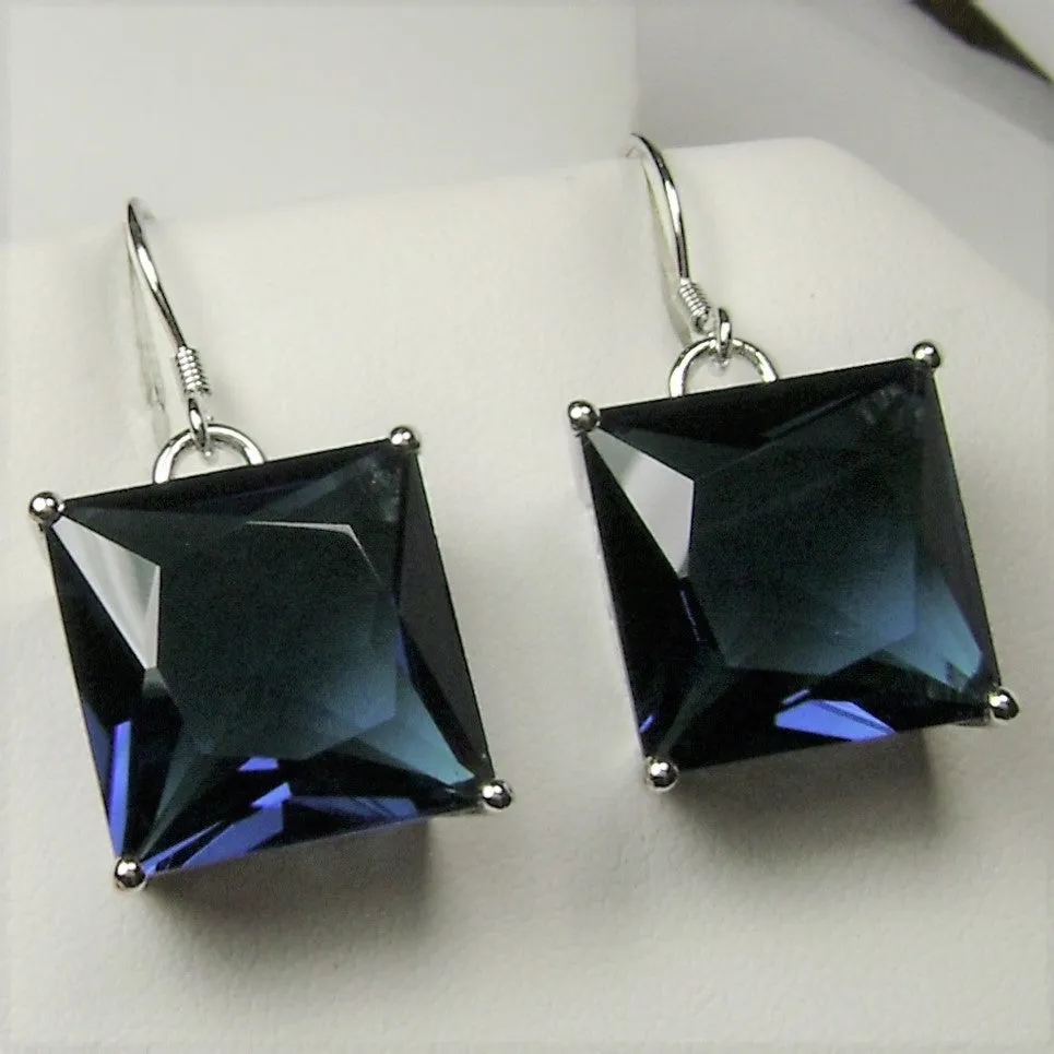 Sapphire Blue Earrings, Silver Art Nouveau Filigree, Vintage Style Jewelry #E45