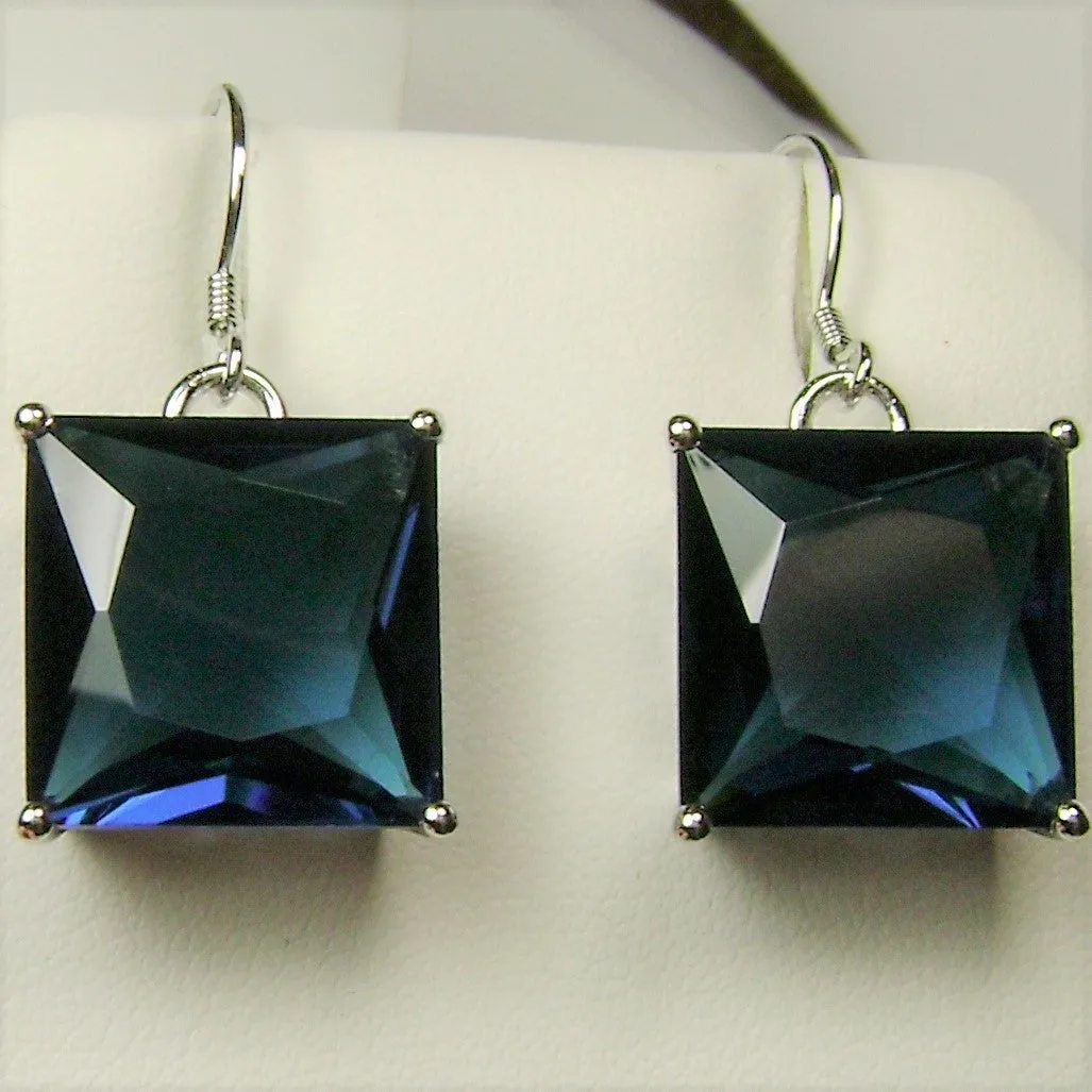 Sapphire Blue Earrings, Silver Art Nouveau Filigree, Vintage Style Jewelry #E45