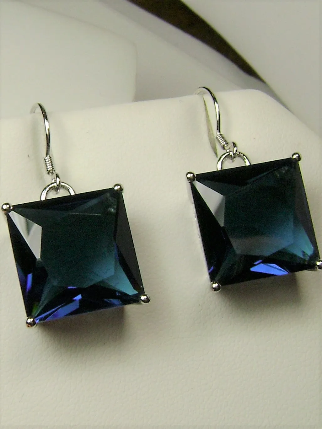 Sapphire Blue Earrings, Silver Art Nouveau Filigree, Vintage Style Jewelry #E45