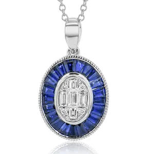 Sapphire Pendant Necklace in 18k Gold with Diamonds