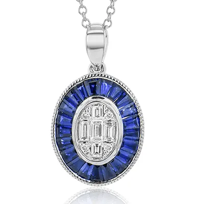 Sapphire Pendant Necklace in 18k Gold with Diamonds
