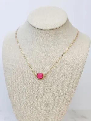 Semi Precious Square Stone Necklace - Guava