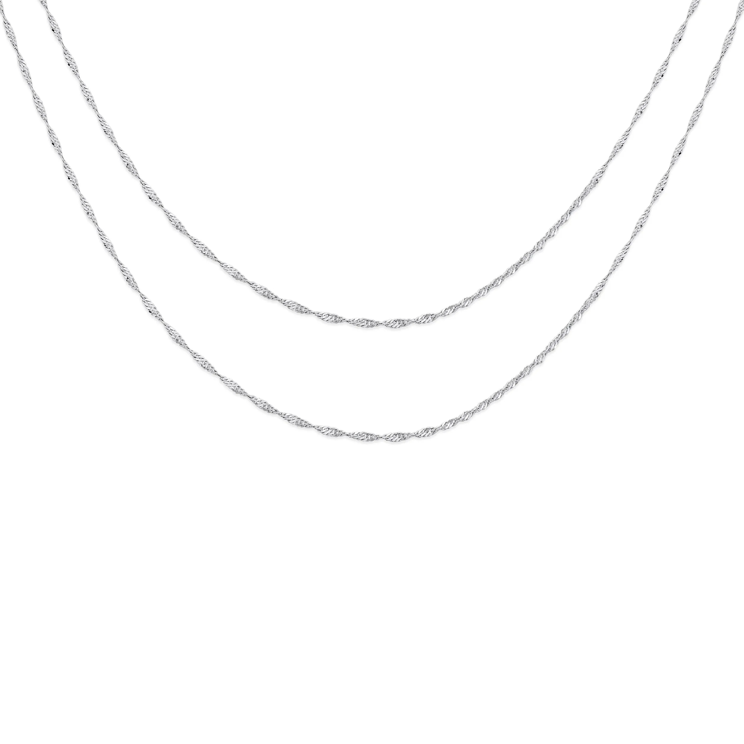Set of 2 Thin 1.5MM Sterling Silver Singapore Rope Chain Necklace 16 & 18 Inch