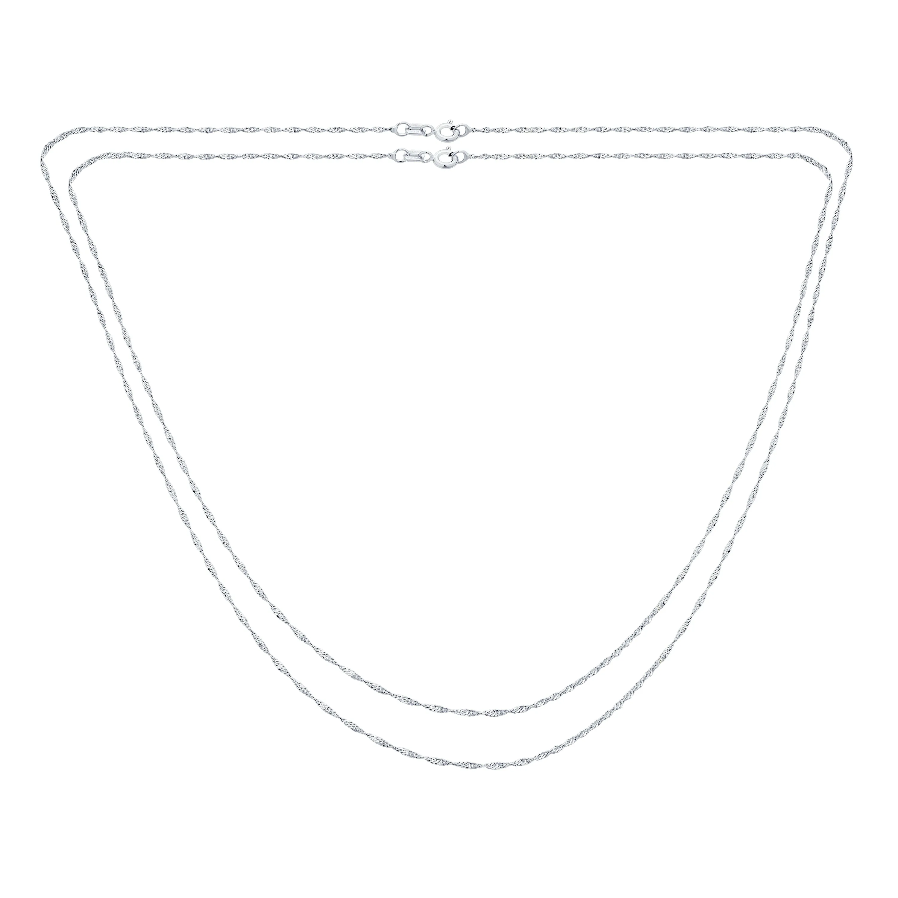 Set of 2 Thin 1.5MM Sterling Silver Singapore Rope Chain Necklace 16 & 18 Inch