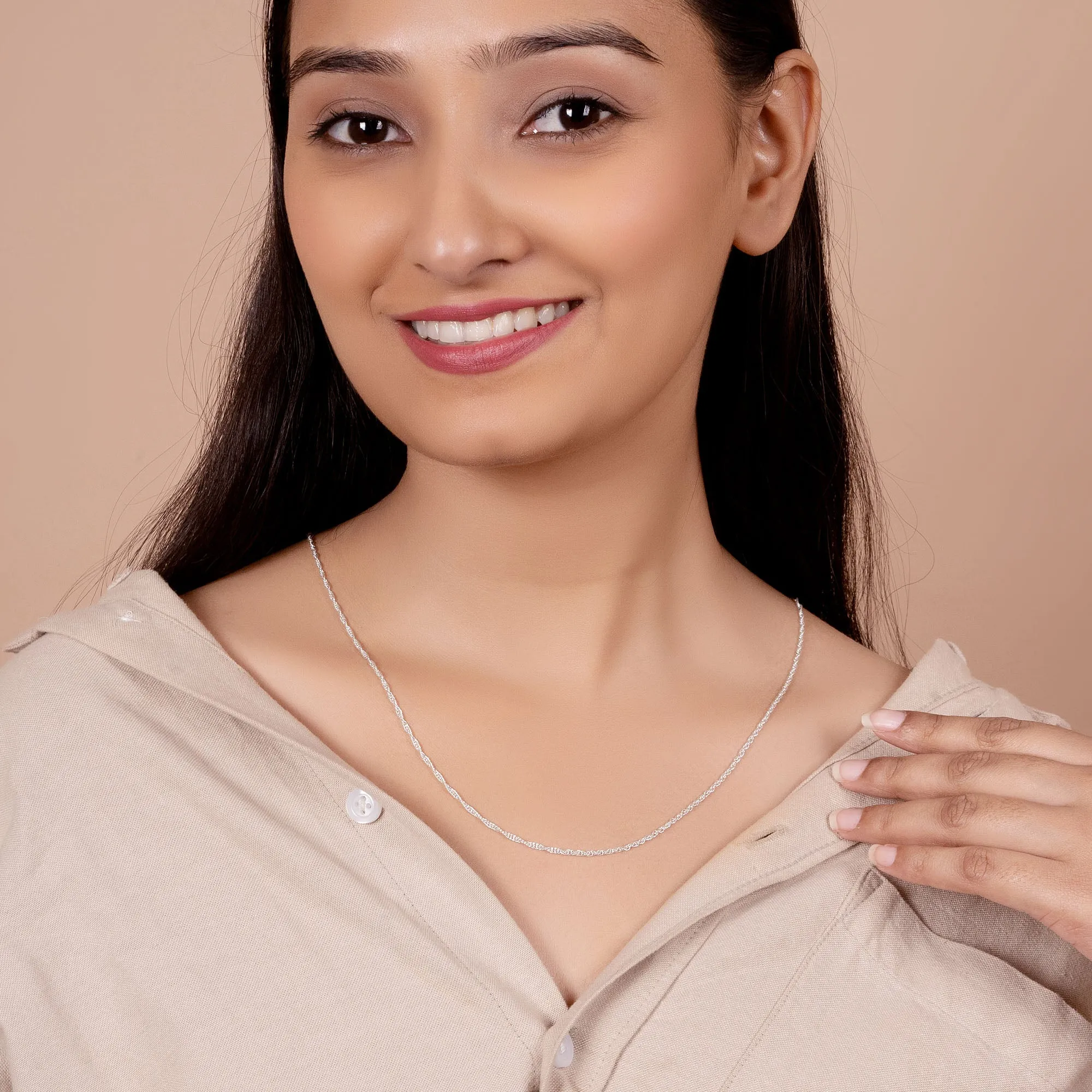 Set of 2 Thin 1.5MM Sterling Silver Singapore Rope Chain Necklace 16 & 18 Inch