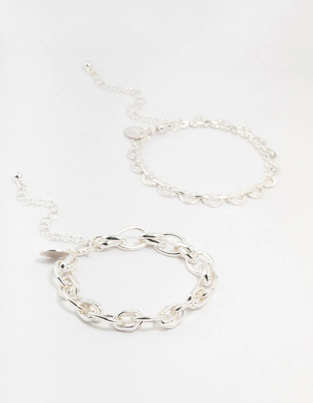 Silver Heart & Ball Chain Bracelets 4-Pack