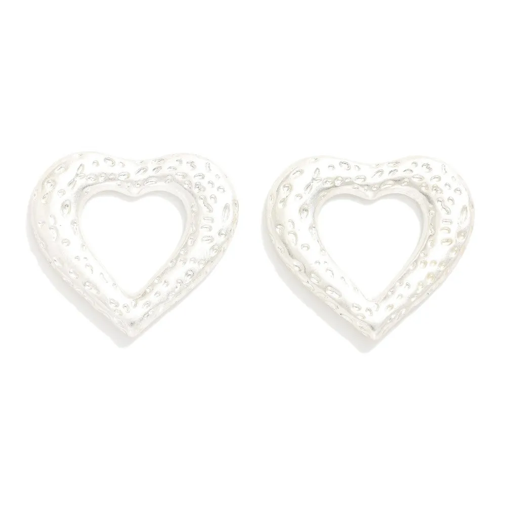 Silver Heart Textured Earrings