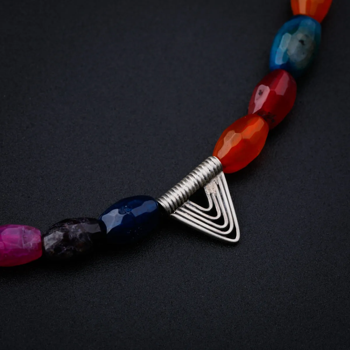 Silver Multicolored Spiral Triangle Necklace