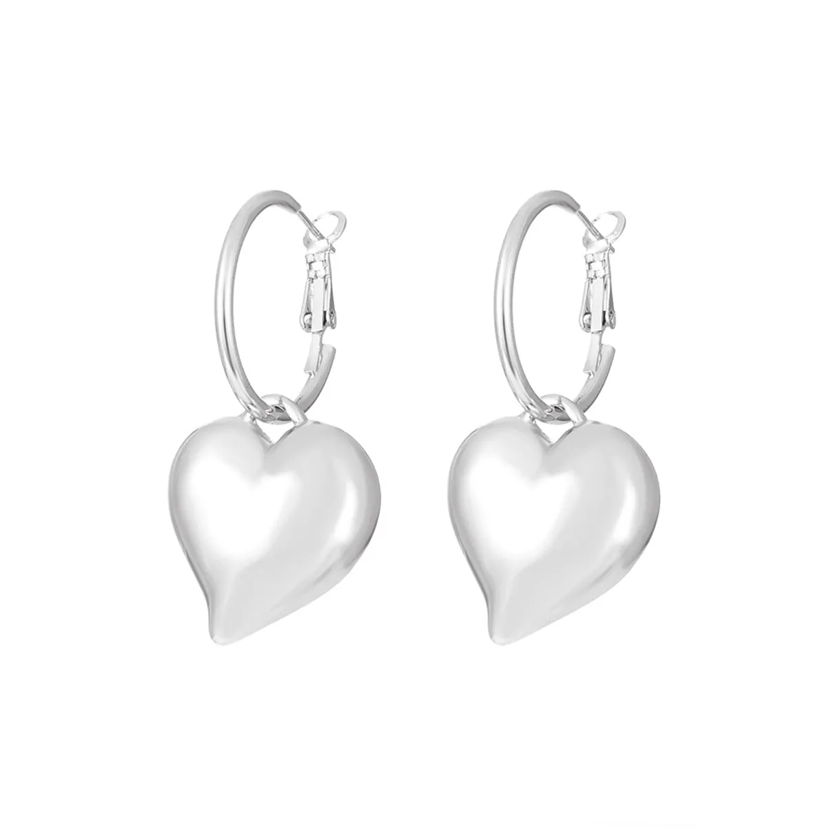 Silver-Plated Heart Huggie Earrings