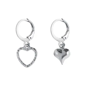 Silver-Plated Mismatching Heart Huggie Earrings