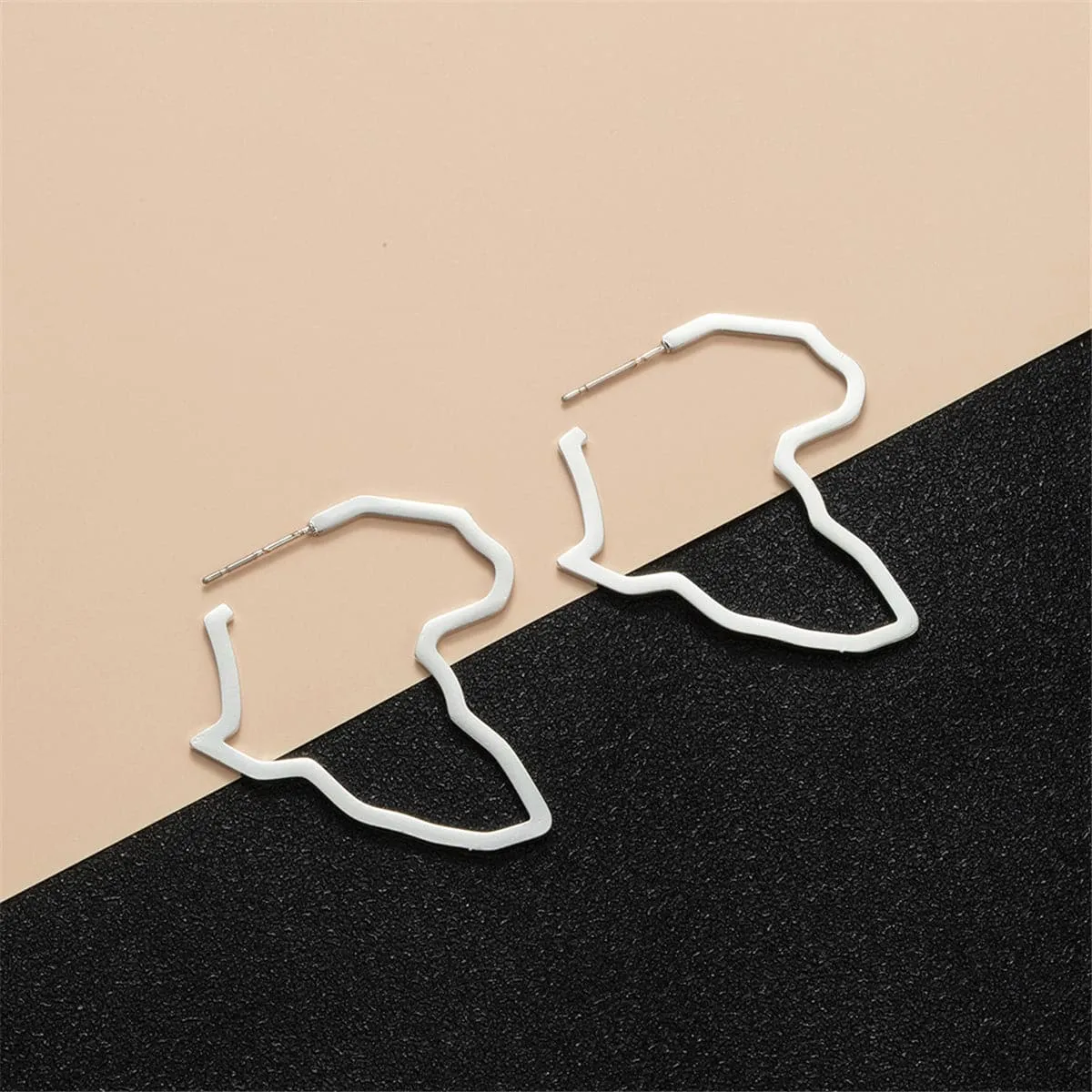 Silver-Plated Open Africa Map Hoop Earrings