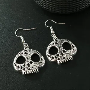 Silver-Plated Skull Drop Earrings