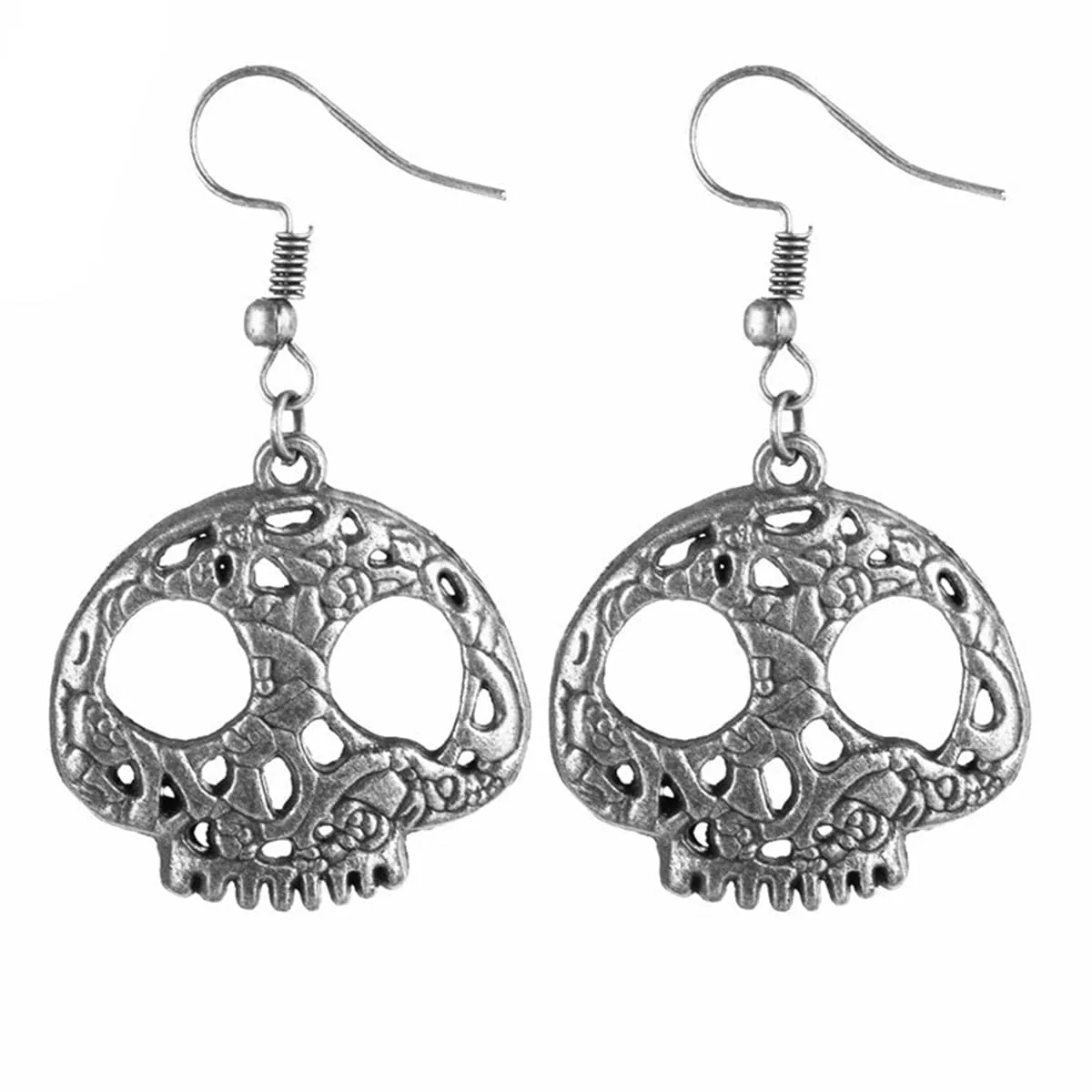Silver-Plated Skull Drop Earrings