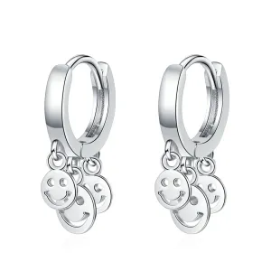 Silver-Plated Smiley Tassel Huggie Earrings