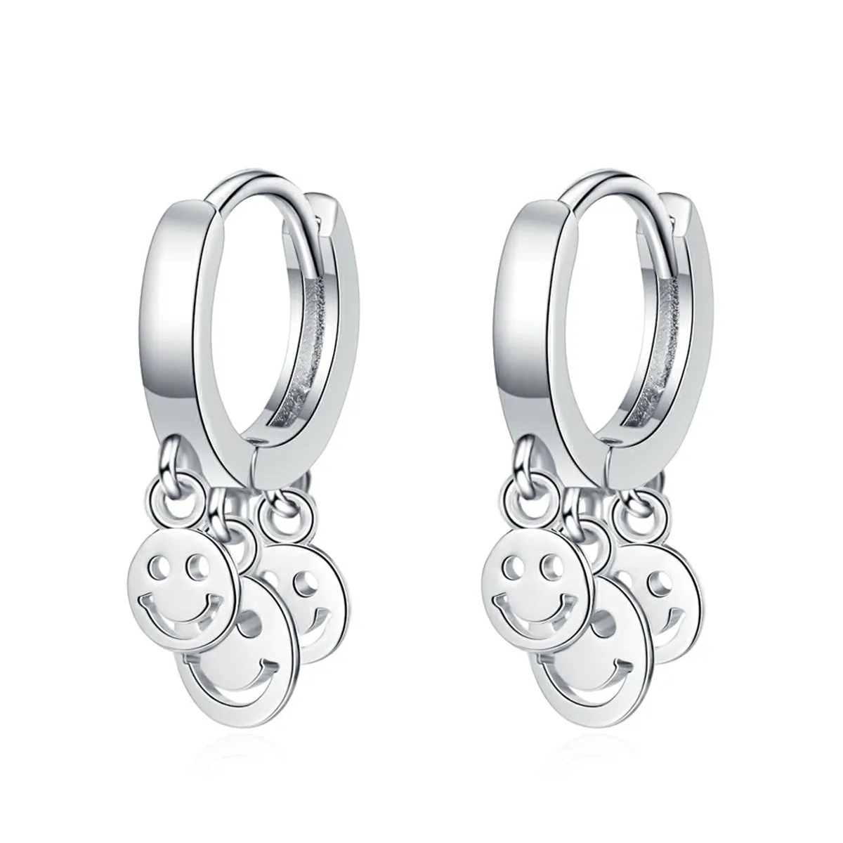 Silver-Plated Smiley Tassel Huggie Earrings
