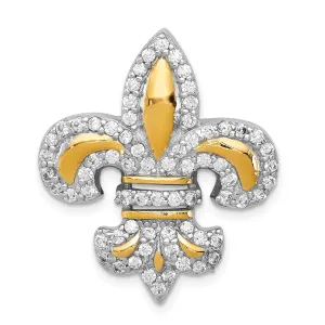 Silver Polish Chain Slide CZ Fleur de Lis Charm