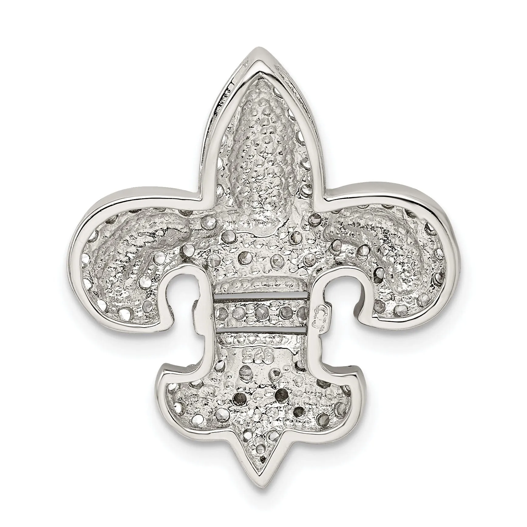 Silver Polish Chain Slide CZ Fleur de Lis Charm