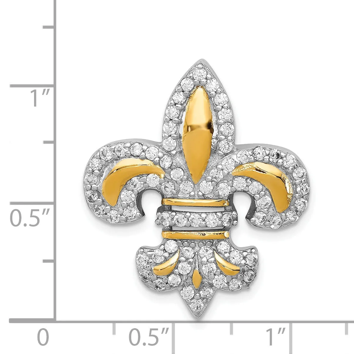 Silver Polish Chain Slide CZ Fleur de Lis Charm