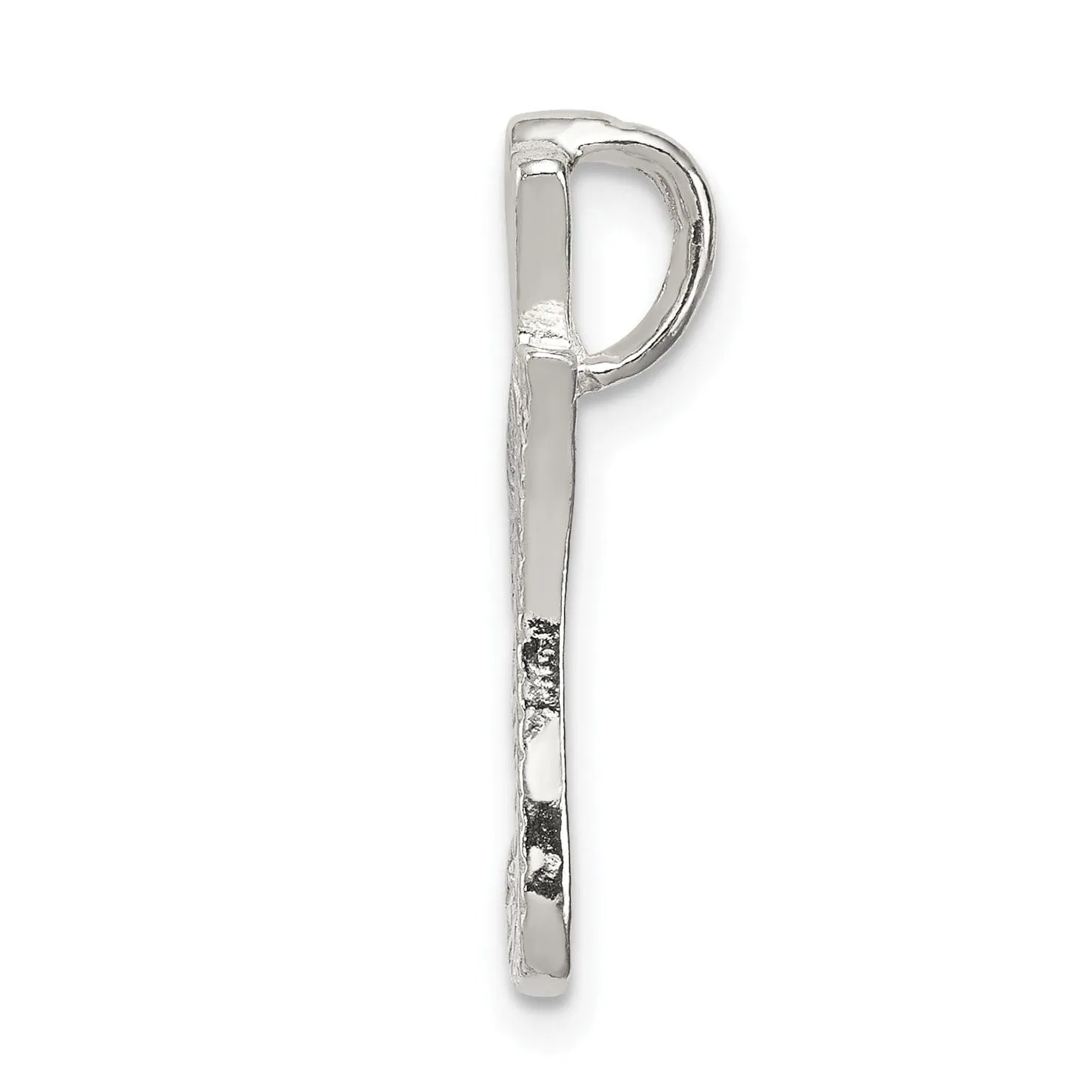Silver Polished Textured Letter I Charm Pendant