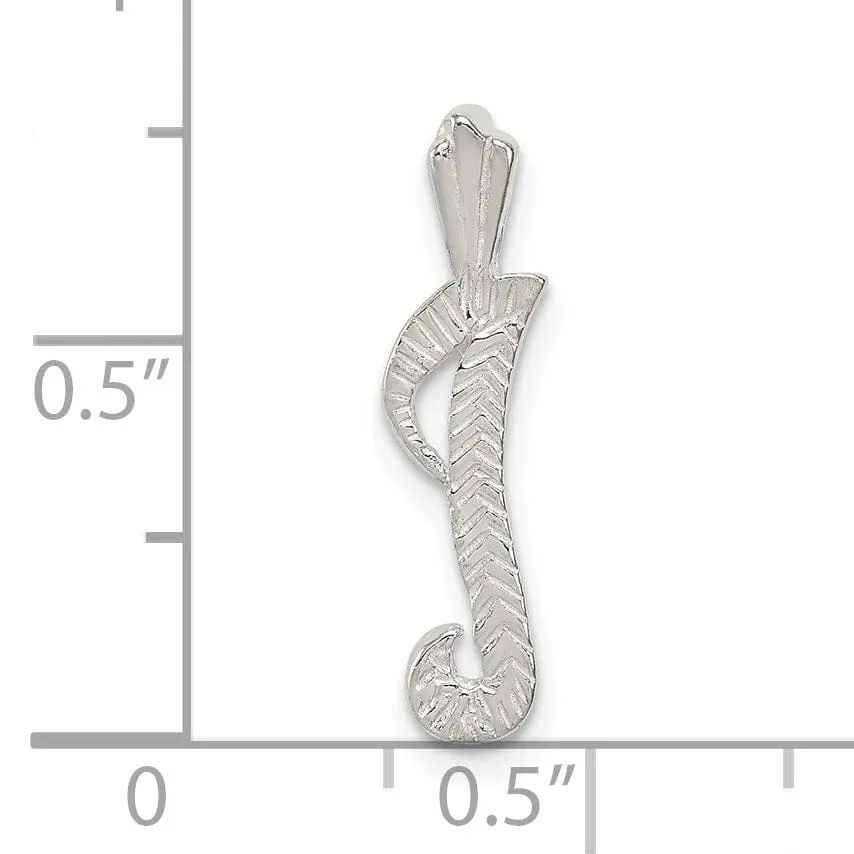 Silver Polished Textured Letter I Charm Pendant