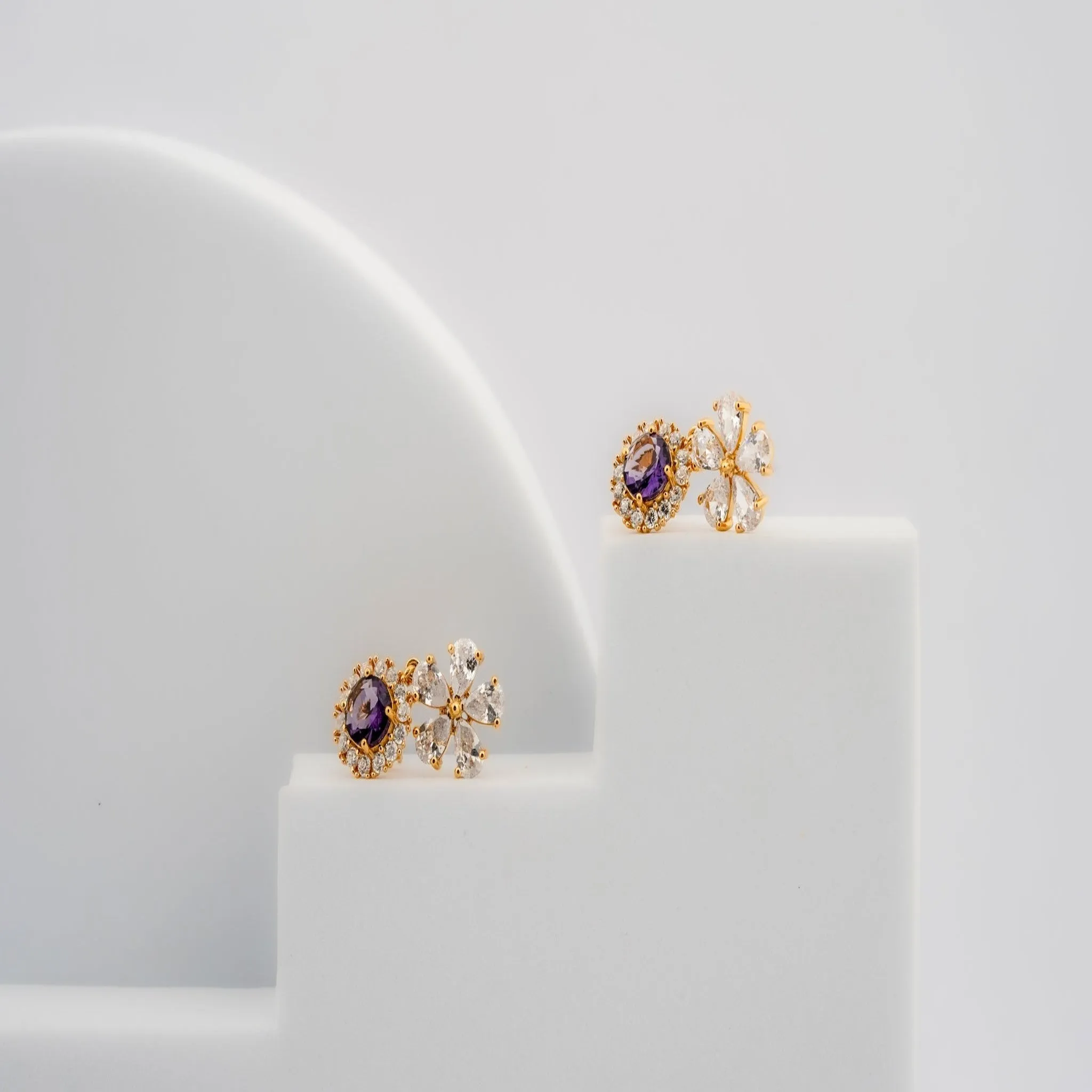 Silver Yellow Gold Amethyst Floral Dangle Earring For Women