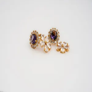 Silver Yellow Gold Amethyst Floral Dangle Earring For Women