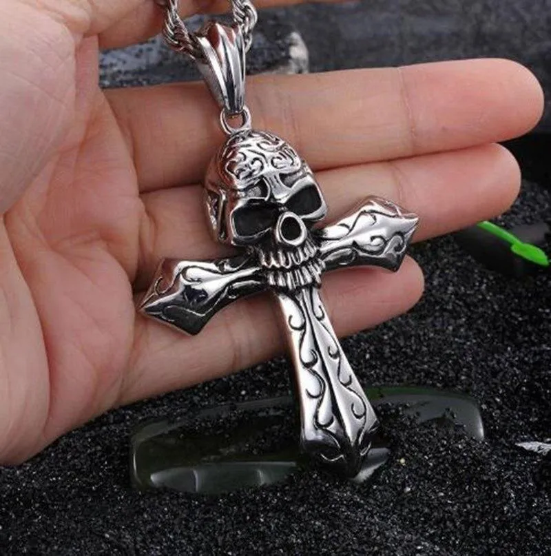 Skull Cross Pendant Necklace - The Ultimate Gothic Punk Rock Jewelry