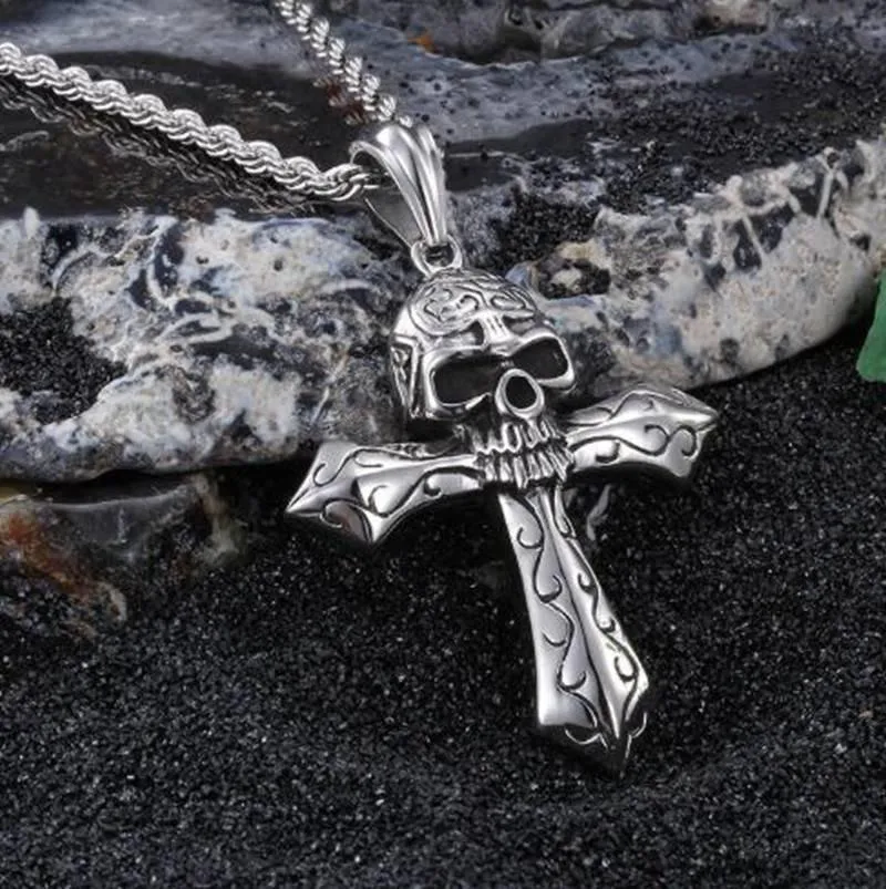 Skull Cross Pendant Necklace - The Ultimate Gothic Punk Rock Jewelry