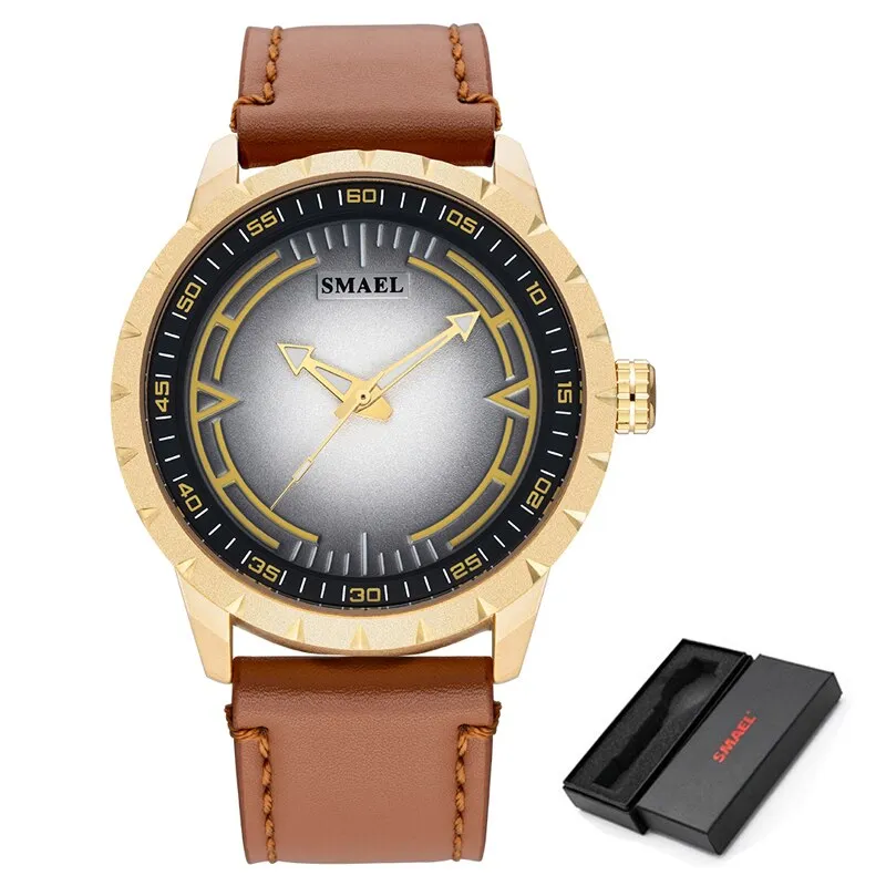 SMAEL Mens Watches Waterproof Sport Quartz Wristwatch Military Stylish Casual Leather Watch Men Analog Clock Relogio Masculino