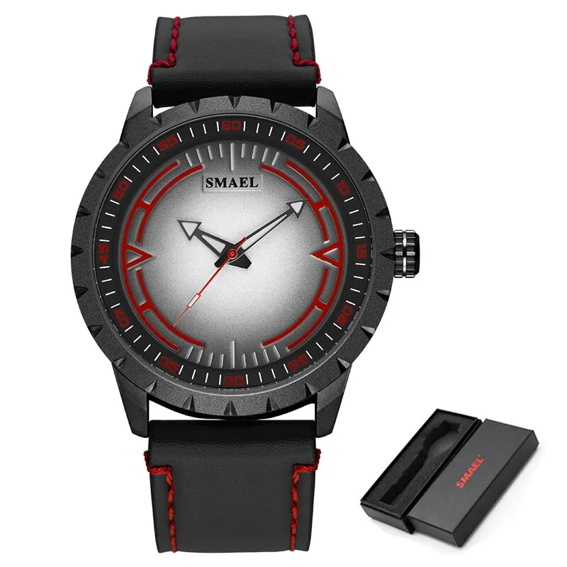 SMAEL Mens Watches Waterproof Sport Quartz Wristwatch Military Stylish Casual Leather Watch Men Analog Clock Relogio Masculino