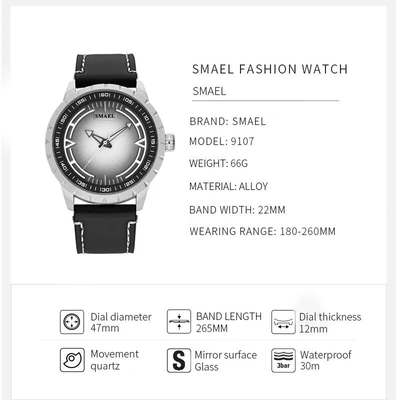 SMAEL Mens Watches Waterproof Sport Quartz Wristwatch Military Stylish Casual Leather Watch Men Analog Clock Relogio Masculino