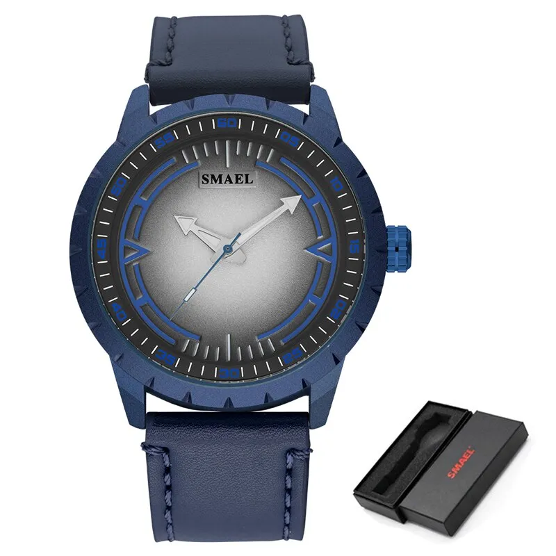SMAEL Mens Watches Waterproof Sport Quartz Wristwatch Military Stylish Casual Leather Watch Men Analog Clock Relogio Masculino