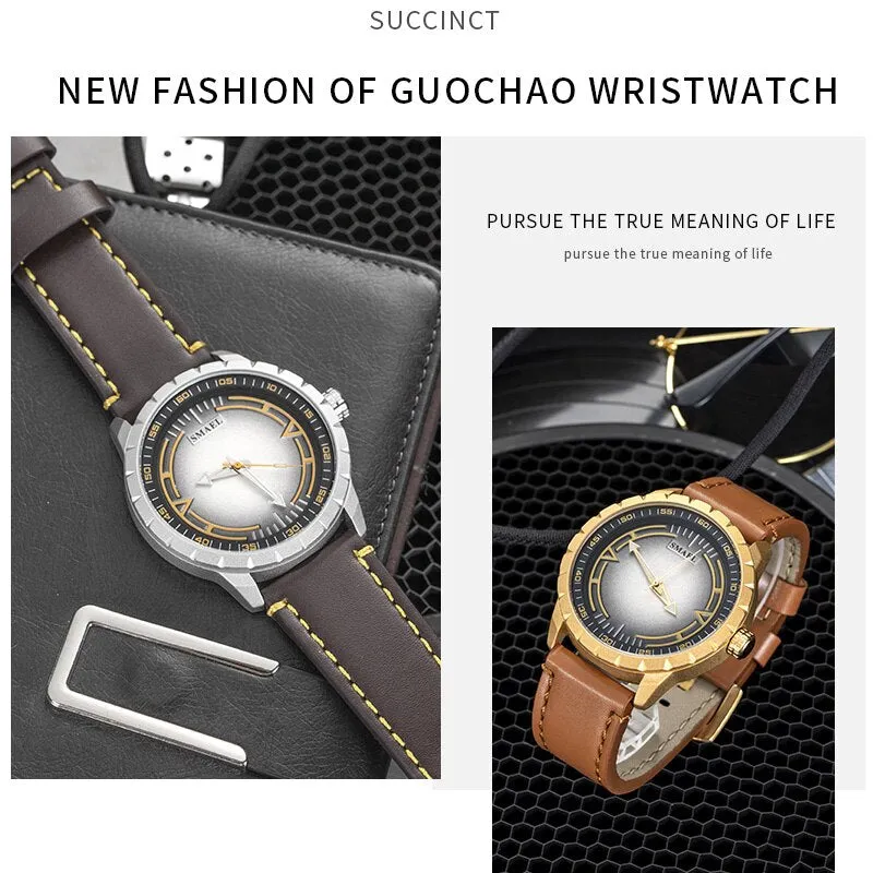 SMAEL Mens Watches Waterproof Sport Quartz Wristwatch Military Stylish Casual Leather Watch Men Analog Clock Relogio Masculino
