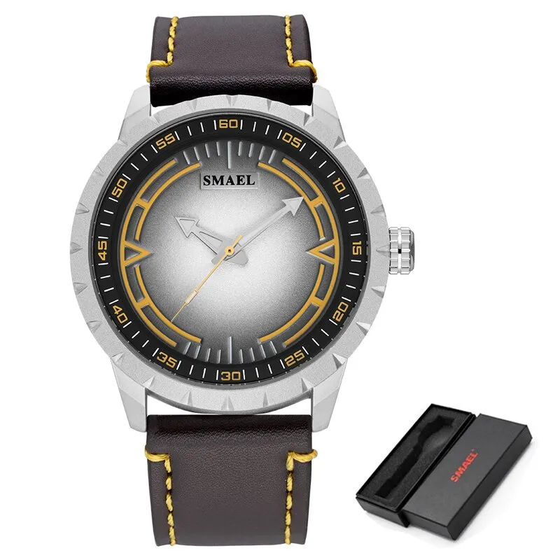SMAEL Mens Watches Waterproof Sport Quartz Wristwatch Military Stylish Casual Leather Watch Men Analog Clock Relogio Masculino
