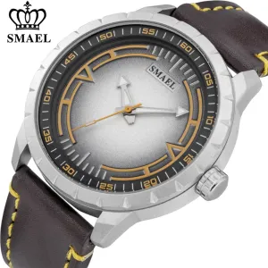 SMAEL Mens Watches Waterproof Sport Quartz Wristwatch Military Stylish Casual Leather Watch Men Analog Clock Relogio Masculino