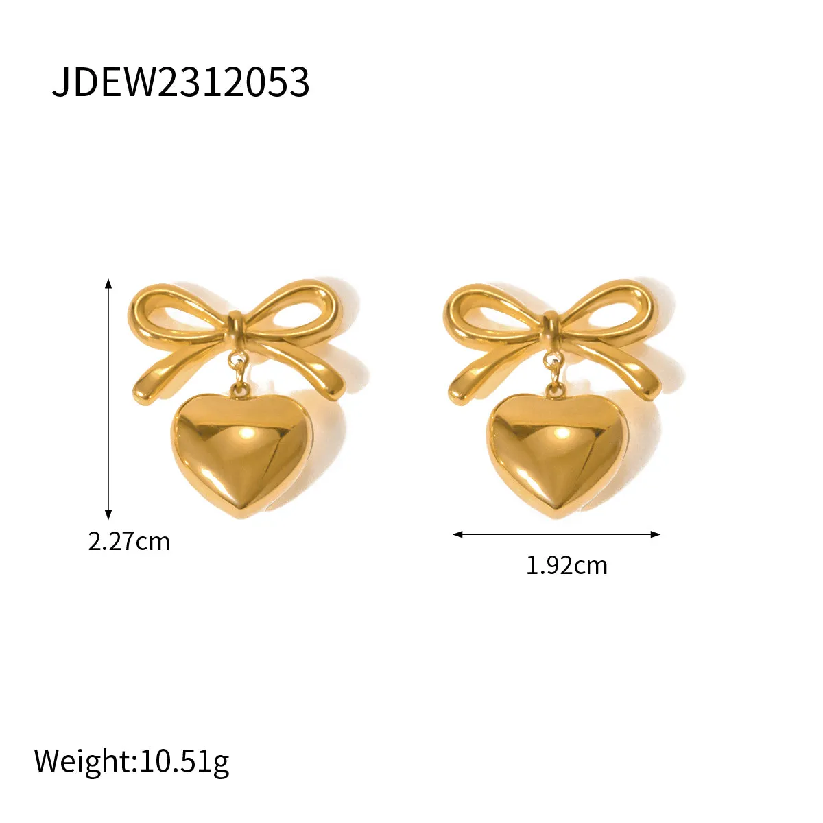 Smooth 18K Gold PVD Plated Bow Shaped Heart Pendant Earrings