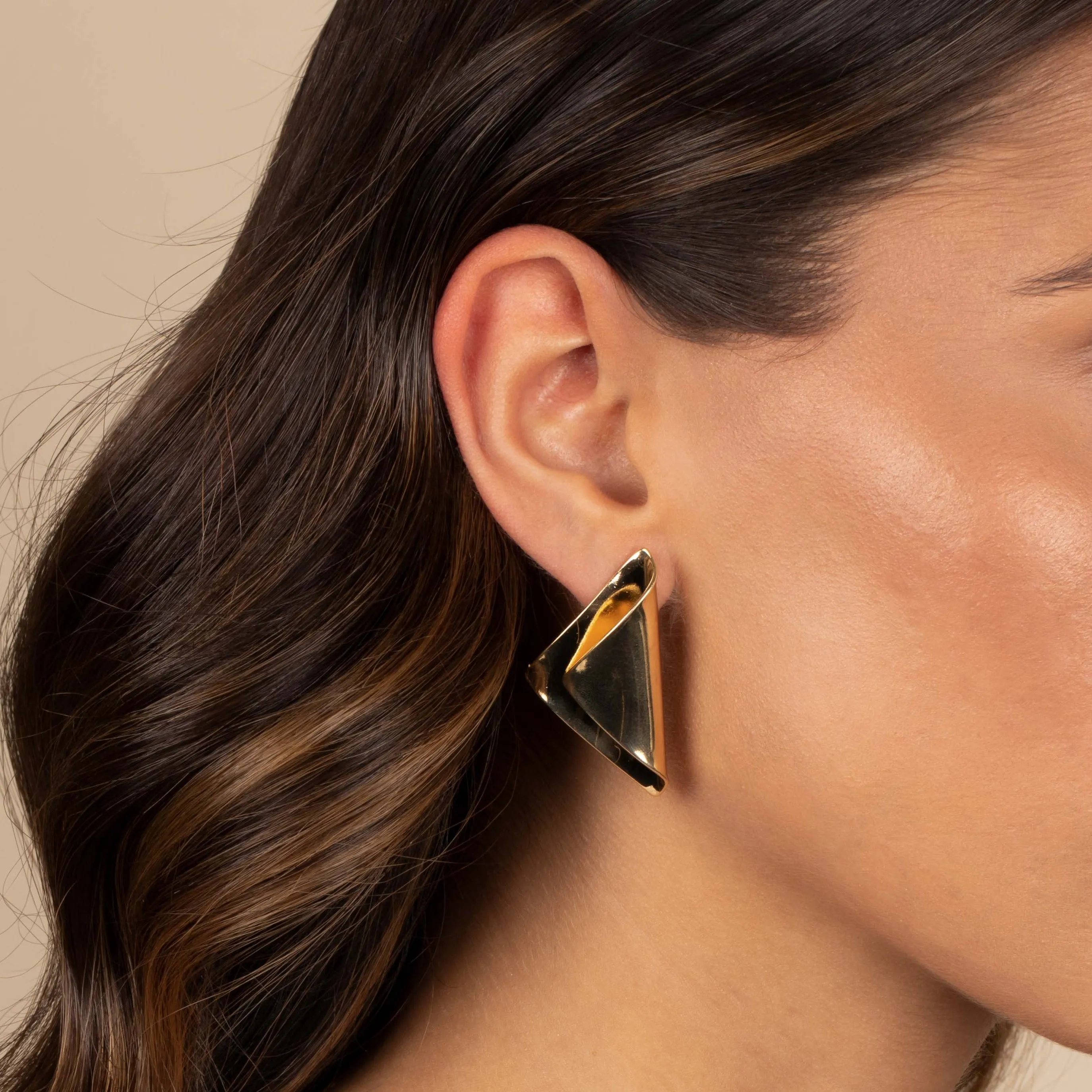 Solid Folded Triangle On The Ear Stud Earring