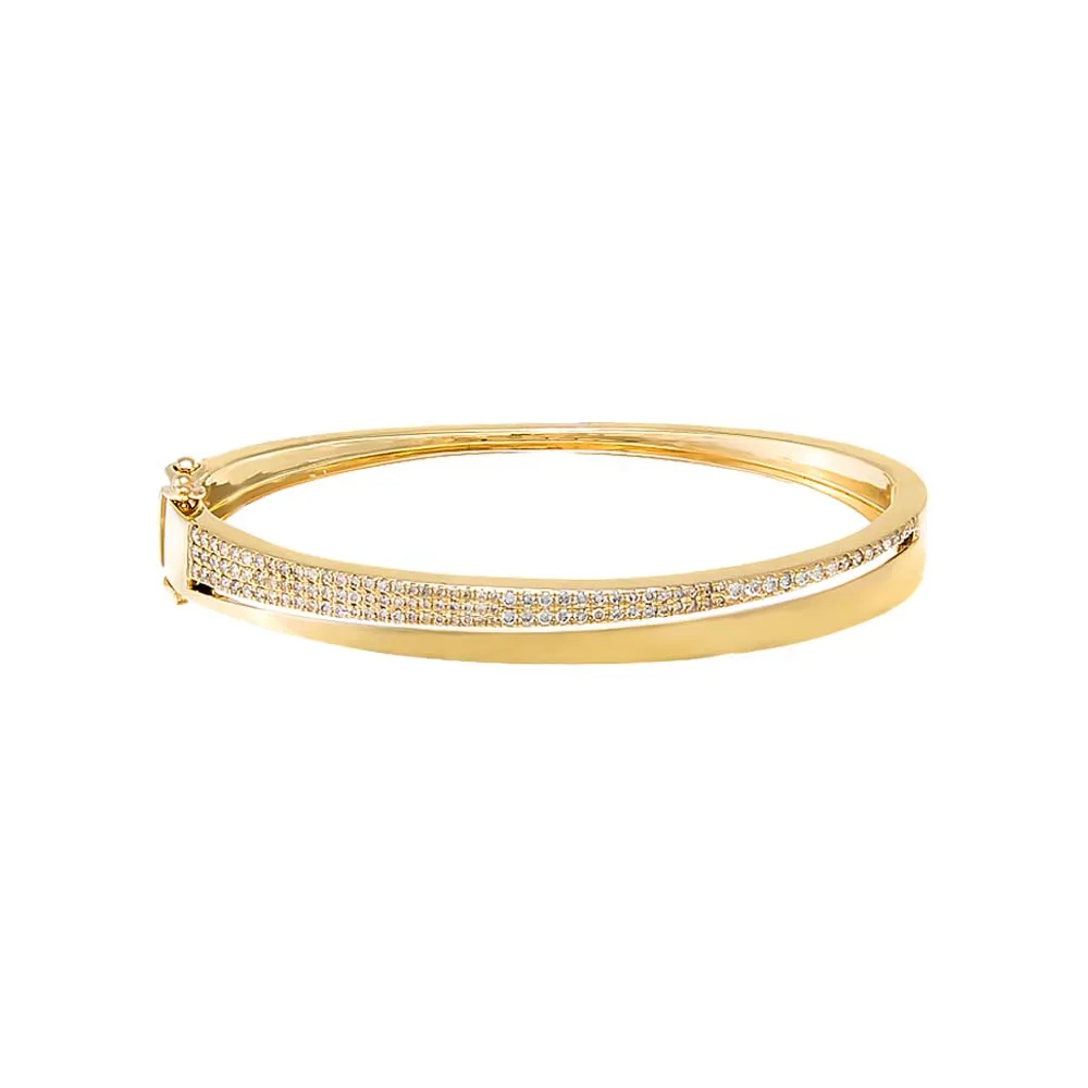 Solid/Pave Diamond Double Graduated Row Bangle 14K